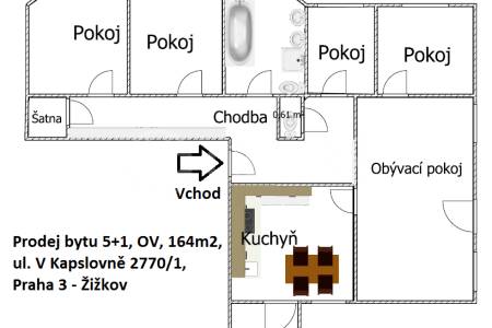 Prodej bytu 5+1, dvě terasy, garážové stání, OV, 164m2, ul. V Kapslovně 2770/1, Praha 3 - Žižkov