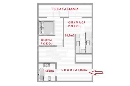 Pronájem bytu 2+kk s terasou, OV, 55m2, ul. Silurská 1175/8, Praha 5 - Hlubočepy
