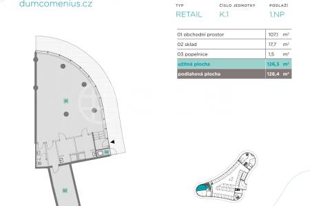 Prodej obchodních prostor K.1 (128,4 m²) a K.2 (111,4 m²) ul. Ankarská 2513/24, Praha 6 - Petřiny