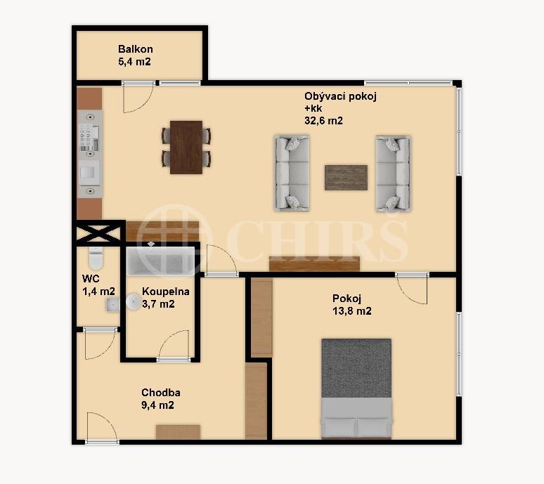 Pronájem bytu 2+kk s balkonem, OV, 61m2, ul. Přeučilova 2695/4, Praha 5 - Stodůlky