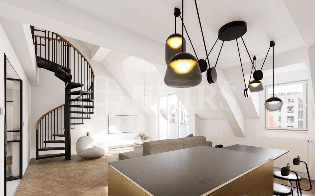 Prodej rozestavěné bytové jednotky - mezonet  3+kk, balkon, OV, 105,3 m², ul. Na Výšinách 900/8 - Praha 7 - Bubeneč