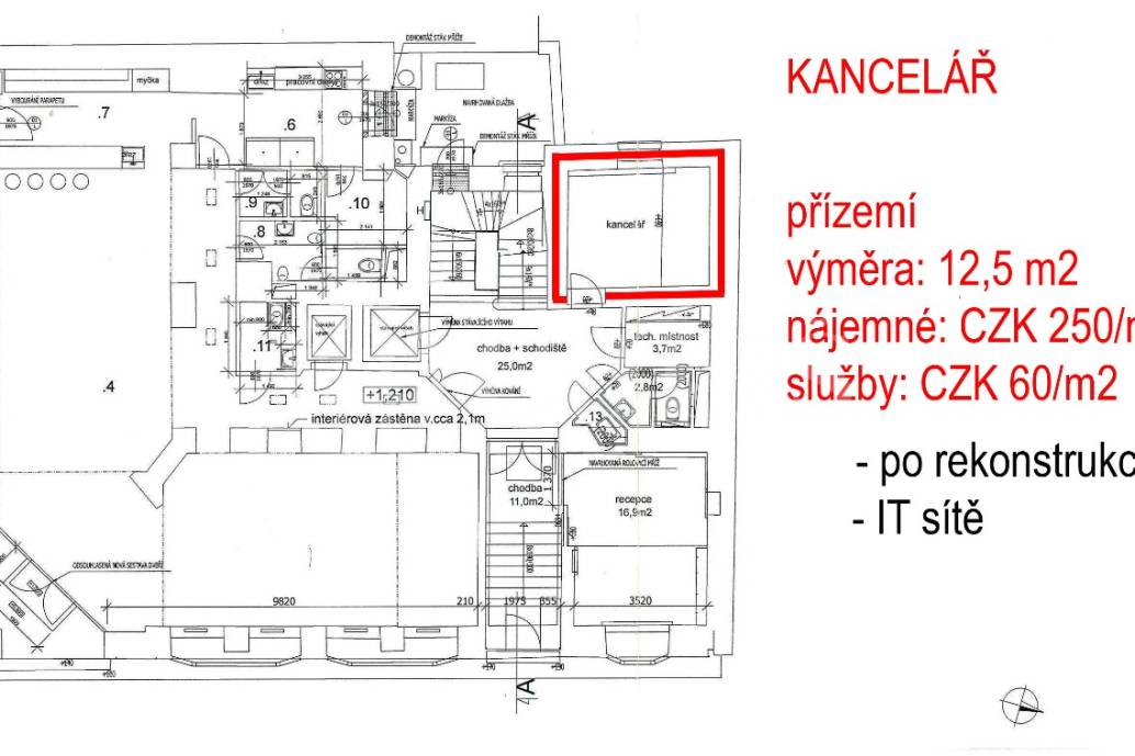 Pronájem kanceláře, 23,3 m2, Jeseniova 1256/1, Praha 3