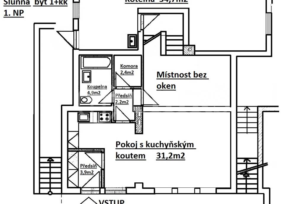 Prodej bytu 1+kk, OV, 60m2, ul. Slunná 223, Praha západ - Statenice
