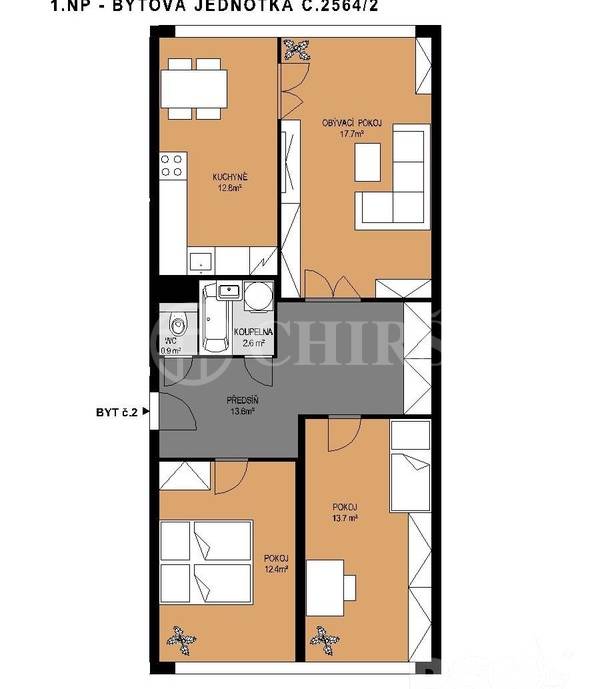 Prodej bytu 3+1,OV, 77,1 m2, Na Růžovém poli 2565, Kladno-Kročehlavy