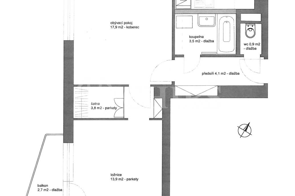 Pronájem bytu 2+kk s balkonem, DV, 50m2, ul. Na Míčánce 1857/17, Praha 6 - Hanspaulka