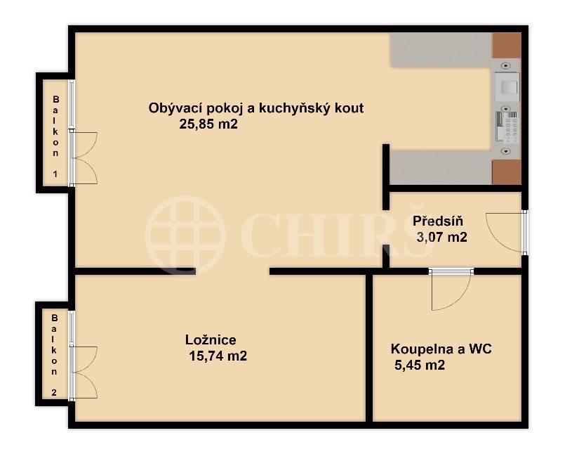 Prodej bytu 2+kk se dvěma lodžiemi, OV, 50m2, ul. V Háji 1092/15, Praha 7 - Holešovice