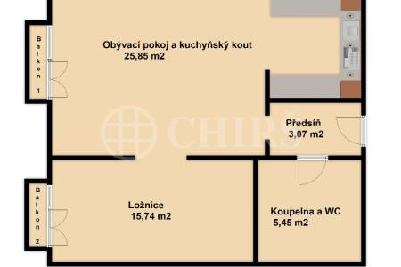 Prodej bytu 2+kk se dvěma lodžiemi, OV, 50m2, ul. V Háji 1092/15, Praha 7 - Holešovice