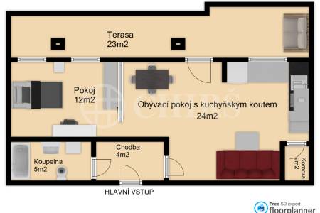 Pronájem bytu 2+kk s terasou, OV, 48m2, ul. Petrohradská 390/46, Praha 10 - Vršovice