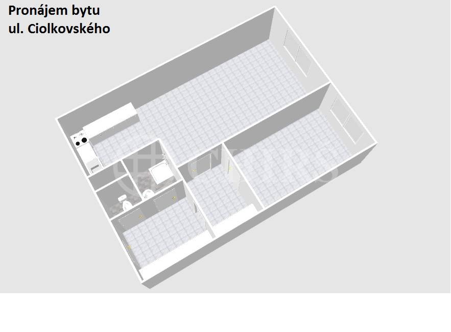 Pronájem bytu 2+kk, OV, 42m2, Ciolkovského 857/6, Praha 6 - Ruzyně