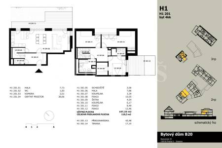Pronájem bytu 4+kk se dvěma terasami, OV, 116m2, ul. Butovická 1006/20, Praha 5 - Jinonice