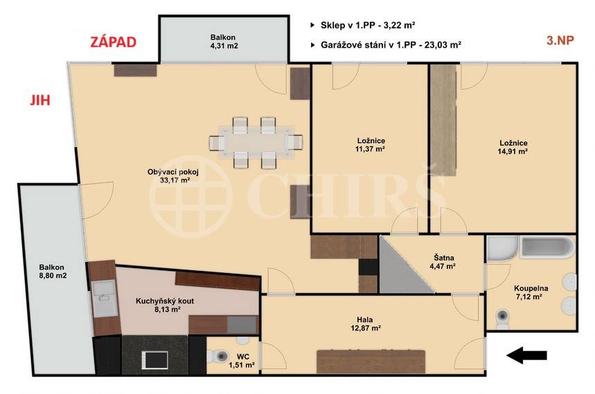 Prodej bytu 3+kk se dvěma balkony, sklepem a garážovým stáním, OV, 110m2, ul. Schwarzenberská 708/2, Praha 5 - Jinonice