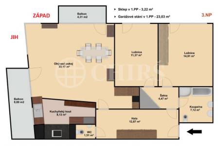 Prodej bytu 3+kk se dvěma balkony, sklepem a garážovým stáním, OV, 110m2, ul. Schwarzenberská 708/2, Praha 5 - Jinonice
