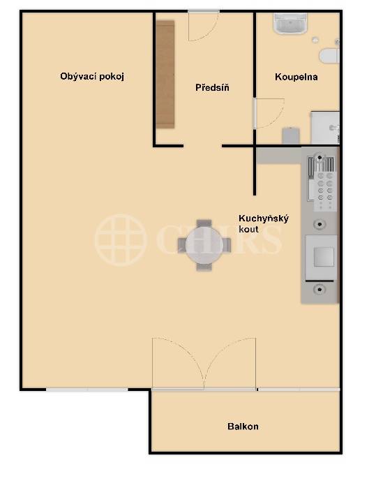 Pronájem bytu 1+kk s balkonem, OV, 36m2, ul. Voskovcova 1130/32, Praha 5 - Hlubočepy