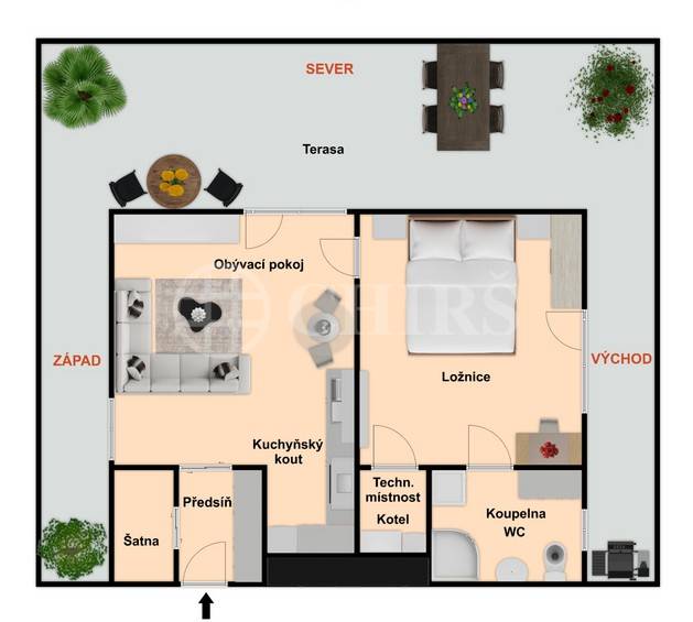 Pronájem bytu 2+kk s terasou, OV, 51m2, ul. Za vokovickou vozovnou 257/6, Praha 6 - Veleslavín