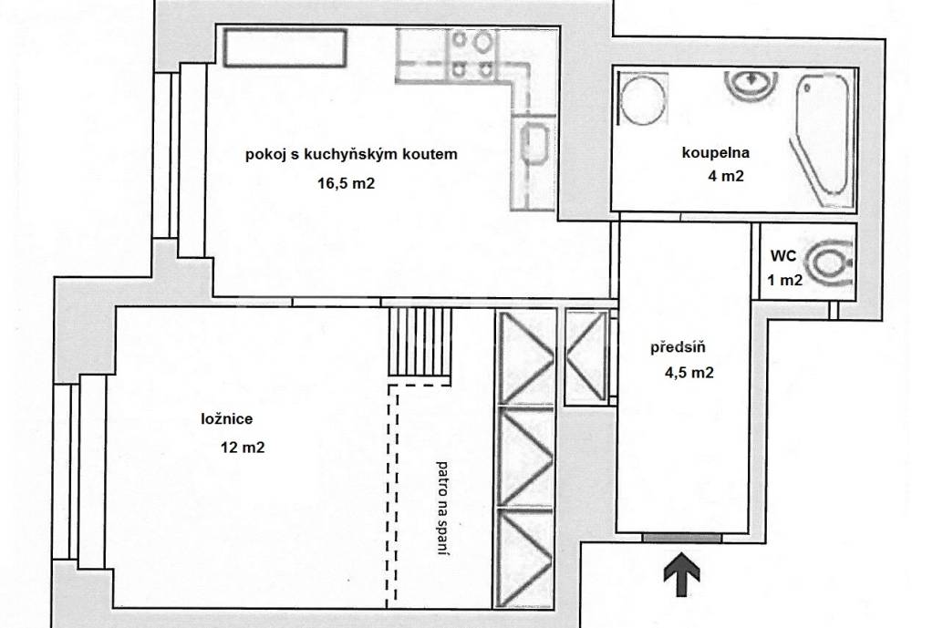 Pronájem bytu 2+kk, OV, 38m2, ul. Počátecká 1101/8, Praha 4 - Michle