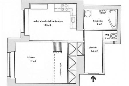 Pronájem bytu 2+kk, OV, 38m2, ul. Počátecká 1101/8, Praha 4 - Michle