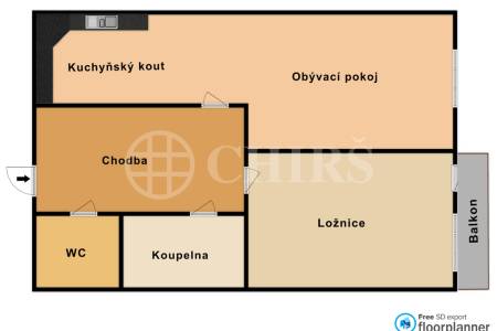 Pronájem bytu 2+kk s lodžií, OV, 46m2, ul. Voskovcova 1130/26, Praha 5 - Hlubočepy