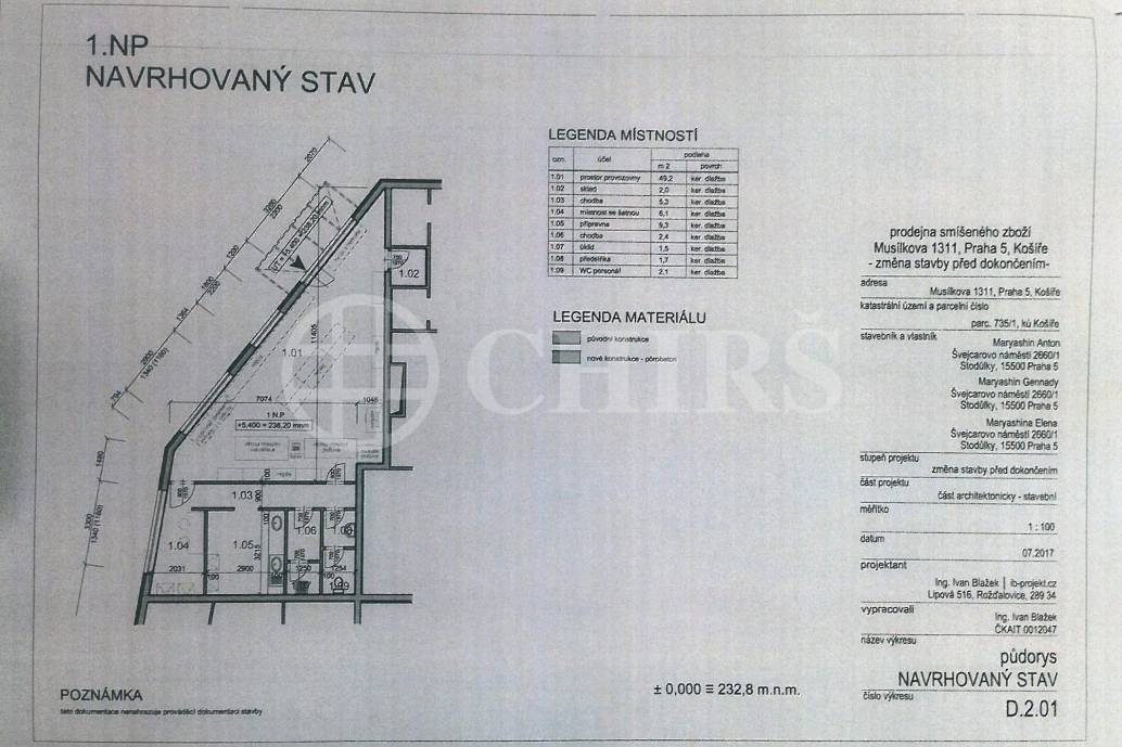 Pronájem komerčního objektu s garážovým stáním, OV, 84m2, ul. Musílkova 1311/5e, Praha 5 - Košíře