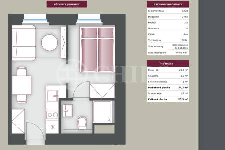 Prodej roz. ubytovací jednotky 2+kk, OV, 26m2, ul. Studentská 697/4, P- 6 Dejvice