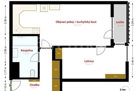 Pronájem bytu 2+kk, OV, 51m2,Hnězdenská 767/2a, Praha-8 Troja  