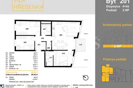 Pronájem bytu 4+kk s terasou, OV, 90m2, ul. Podbělohorská 3349/10, Praha 5 - Smíchov