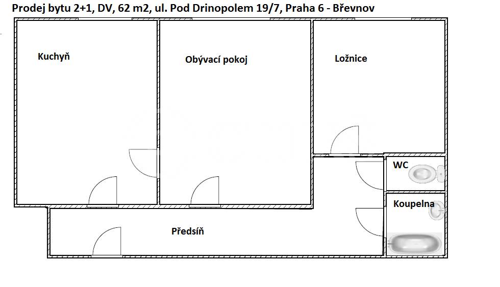 Prodej bytu 2+1, DV, 62 m2, ul. Pod Drinopolem 19/7, Praha 6 - Břevnov