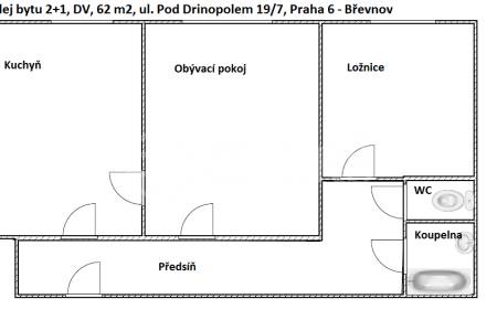 Prodej bytu 2+1, DV, 62 m2, ul. Pod Drinopolem 19/7, Praha 6 - Břevnov