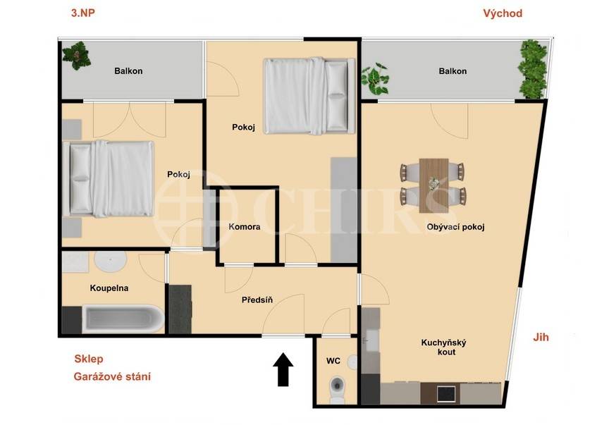 Pronájem bytu 3+kk se dvěma balkony, sklepem a garážovým stáním, OV, 81m2, ul. Pod Stolovou horou 984/5, Praha 5 – Jinonice