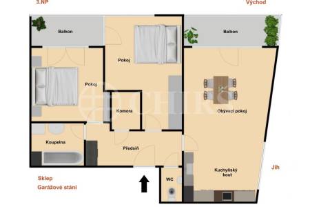 Pronájem bytu 3+kk se dvěma balkony, sklepem a garážovým stáním, OV, 81m2, ul. Pod Stolovou horou 984/5, Praha 5 – Jinonice