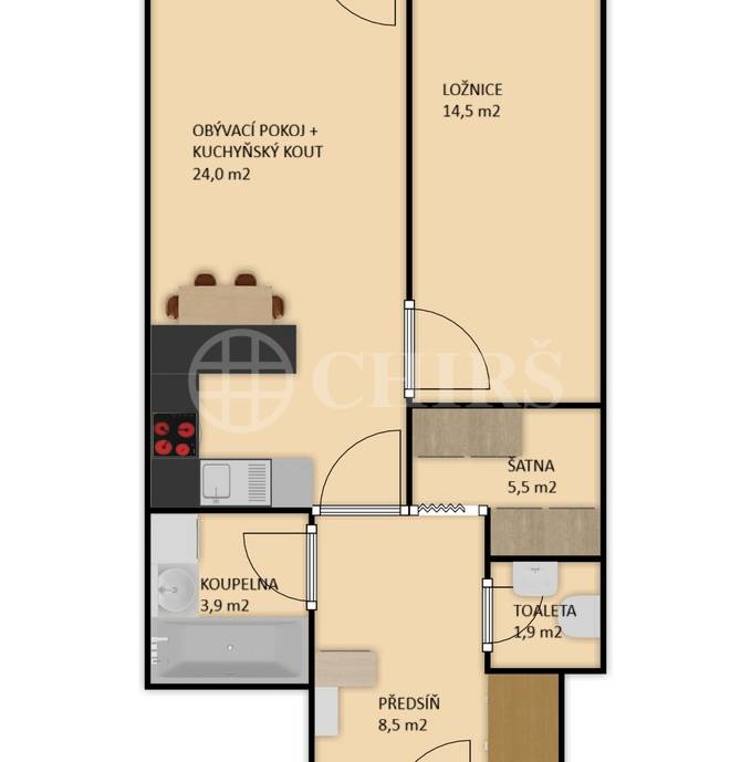 Prodej bytu 2+kk s balkonem, OV, 68m2, ul. Trnkovo náměstí 1112/1, Praha 5 - Hlubočepy
