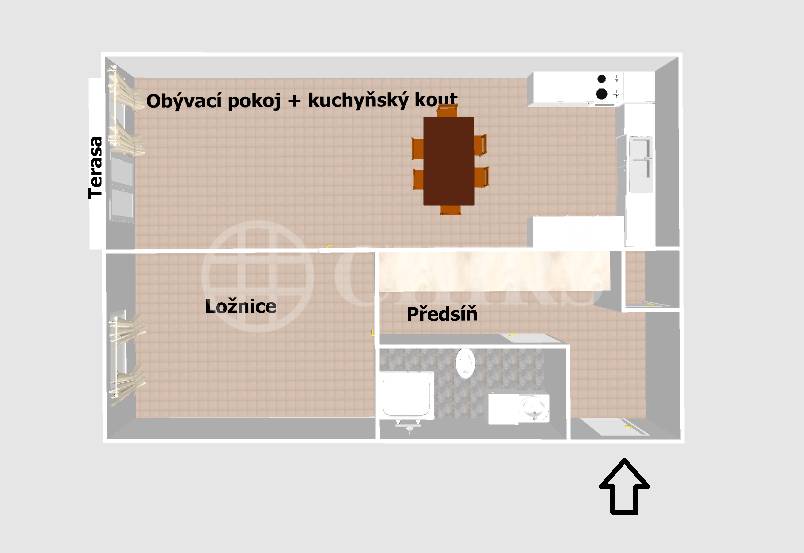 Pronájem bytu 2+kk s terasou, OV, 42 m2, ul. Werichova 1145/33, Praha 5 - Barrandov