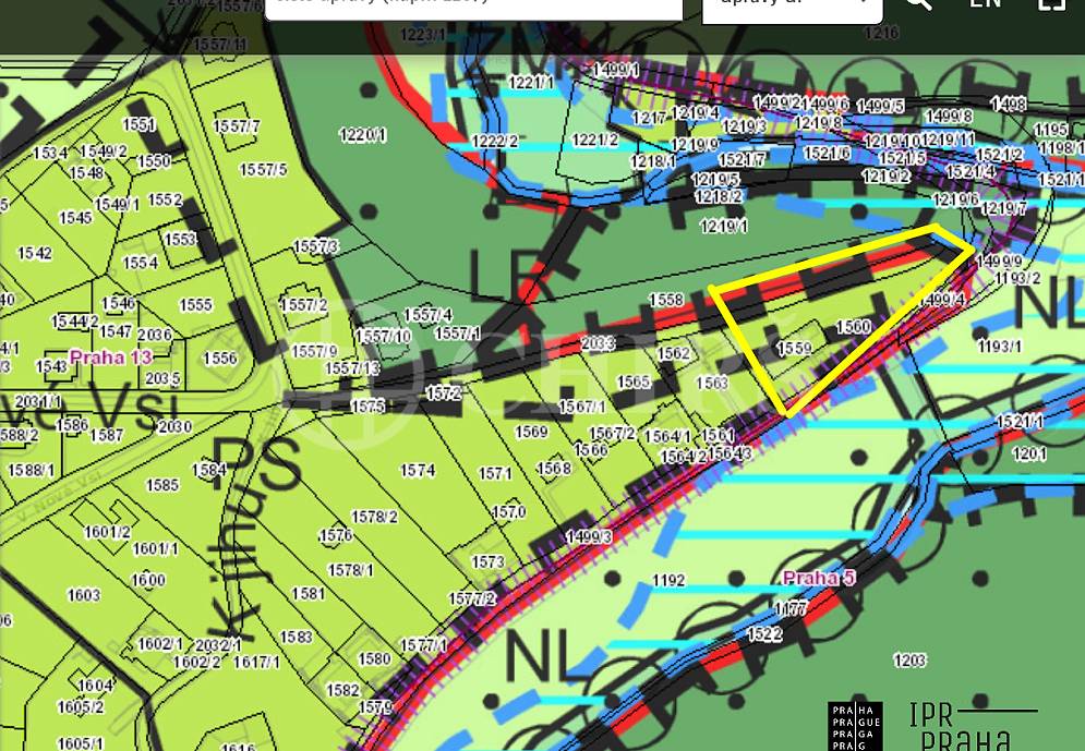 Prodej stavebního pozemku, OV, 1422m2, ul. K Nové Vsi 380, Praha 5 - Jinonice