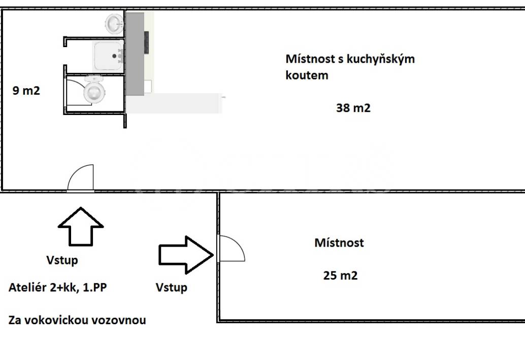 Pronájem ateliéru 2+kk, OV, 72m2, ul. Za vokovickou vozovnou 362/19, Praha 6 – Liboc 