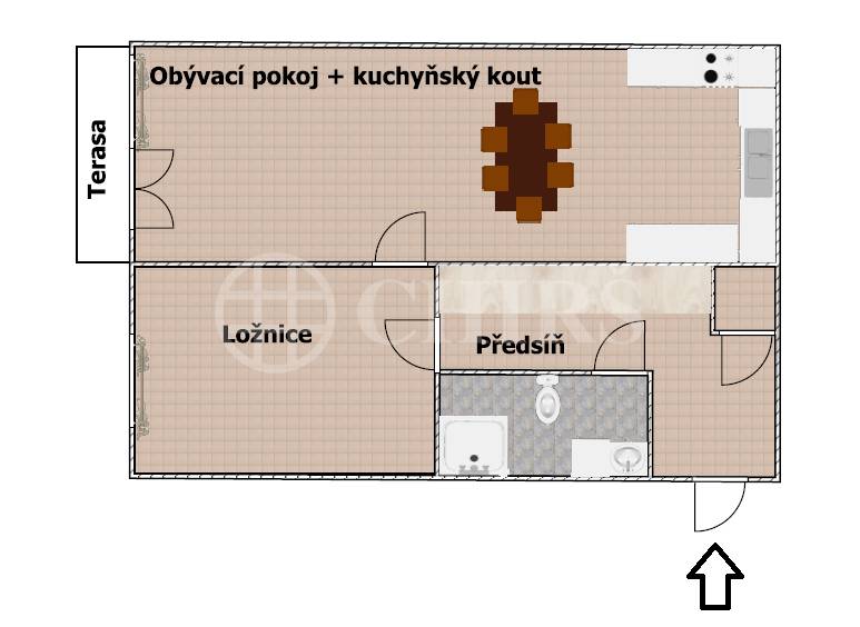 Pronájem bytu 2+kk s terasou, OV, 42 m2, ul. Werichova 1145/33, Praha 5 - Barrandov