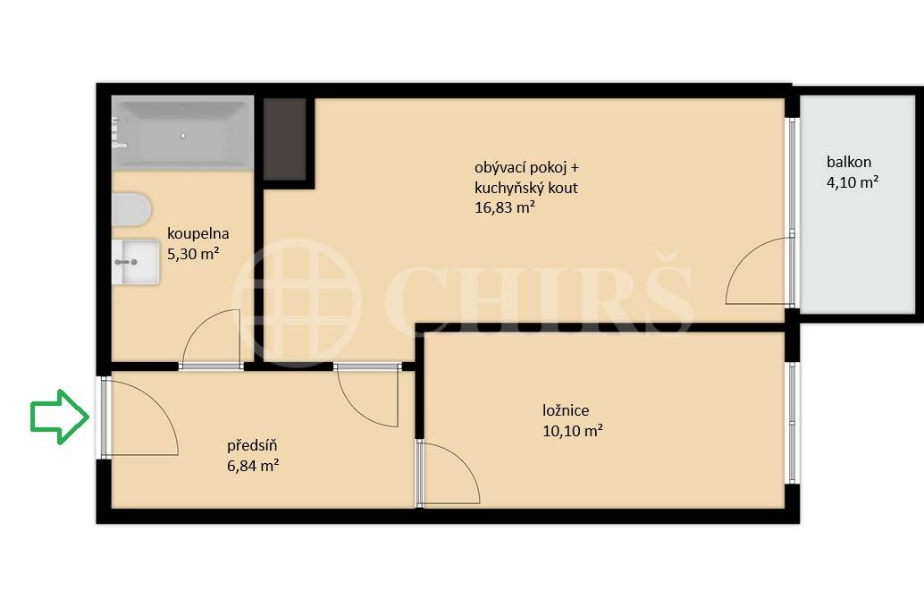 Prodej bytu 2+kk s balkonem, sklepem a garážovým stáním, DV, 47 m2, ul. Honzíkova, Praha 10 - Štěrboholy