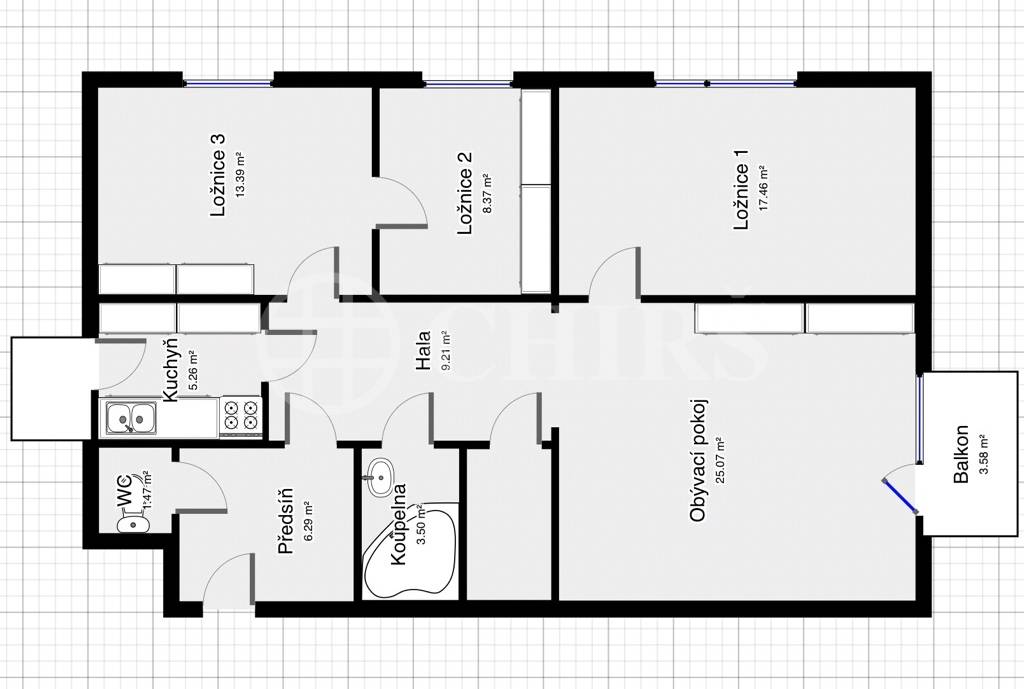 Pronájem bytu 4+1/B, 89 m2, ul. Jednořadá 51, Praha 6 - Bubeneč.