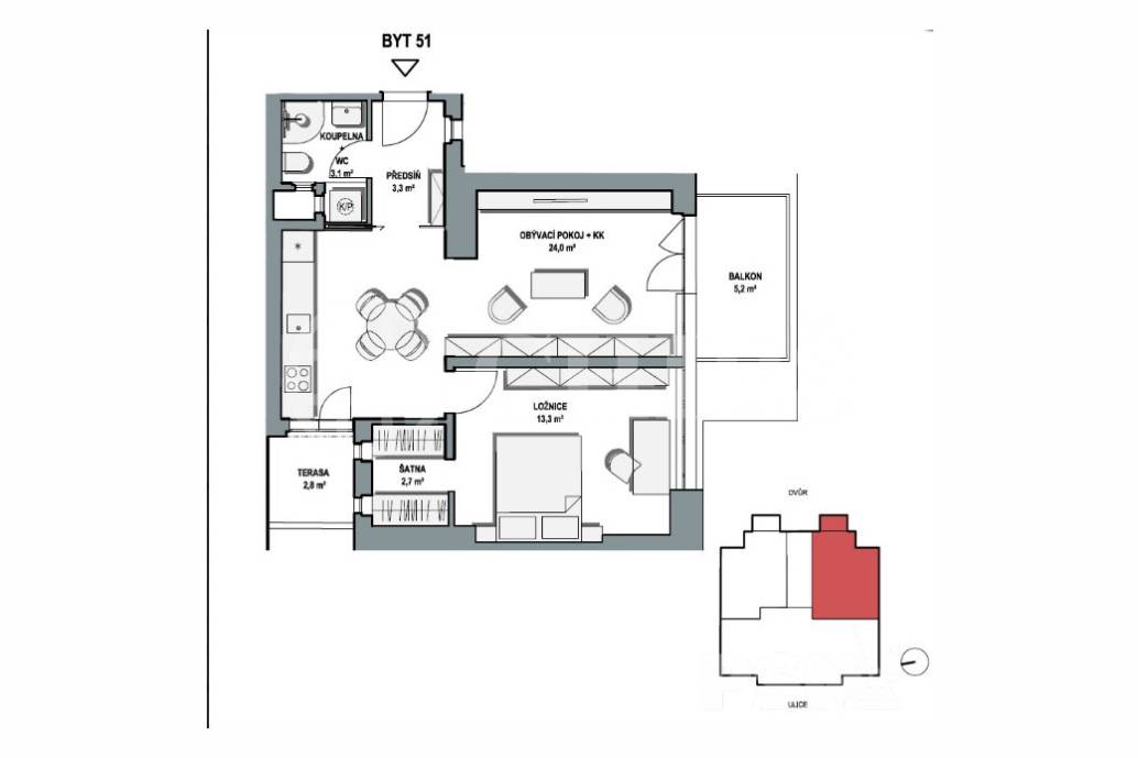 Prodej bytu 2+kk/T/B, OV, 60,3 m², ul. Zemědělská 1576/10, Praha 6-Dejvice