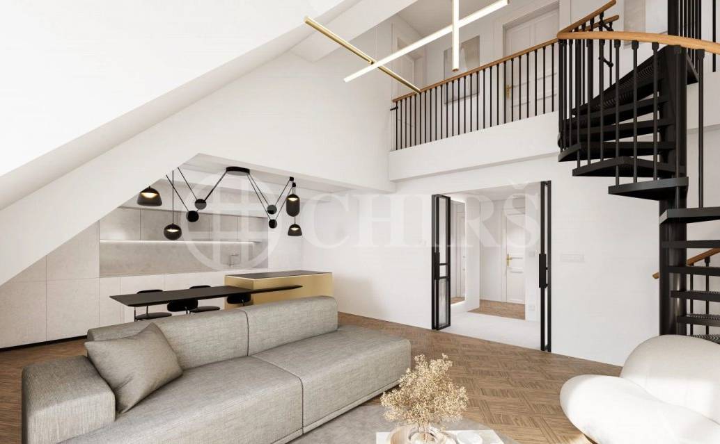 Prodej rozestavěné bytové jednotky - mezonet  3+kk, balkon, OV, 105,3 m², ul. Na Výšinách 900/8 - Praha 7 - Bubeneč