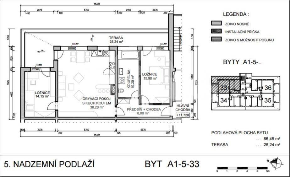 Prodej bytu 3+kk s terasou a garážovým stáním, OV, 86m2, ul. Žitná 1867, Hostivice, Praha-západ